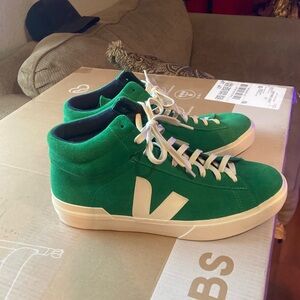 Veja Green and White High-Top Sneakers